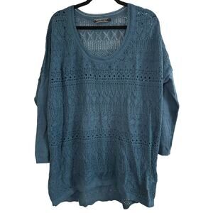 PERUVIAN CONNECTION Blue Baby Alpaca Wool Blend Open Knit Sweater - Sz M/L